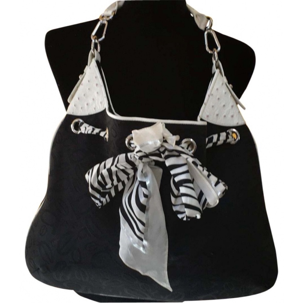 Bebe Ostrich Black and White Hobo Bag